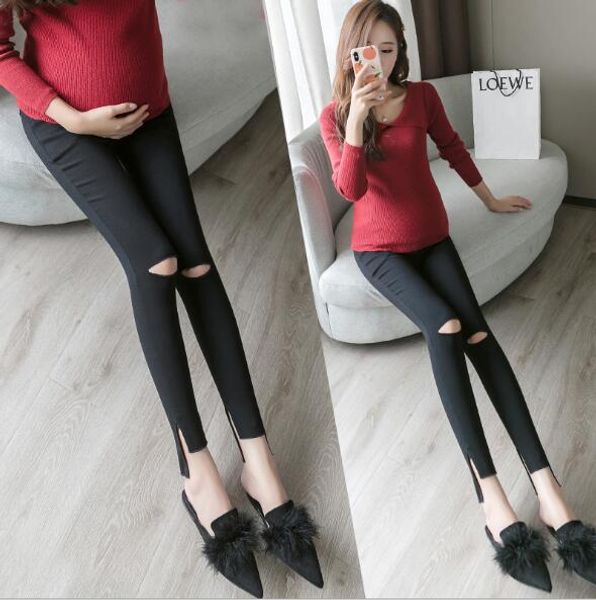 

women black maternity jeans pregnant hole skinny pants lady trousers, White