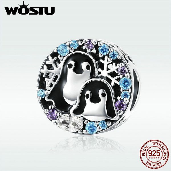 

wostu genuine 925 sterling silver penguin family beads fit charm bracelet & necklace pendant darling brand jewelry gift dxc992