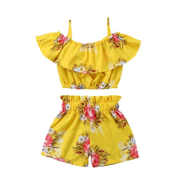 

baby girls outfits flower printed ruffle shorts 2pcs sets floral children clothing set fashion girl suits summer kids clothes dhw2235, White