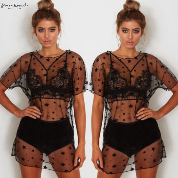 

women star printed dresses short sleeve casual mesh transparent new black summer mini dress women, Black;gray