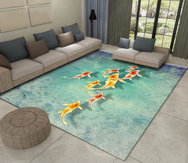 

custom any size 3d floor mural wallpaper hand painted nine fish living room bedside 3d floor sticker waterproof