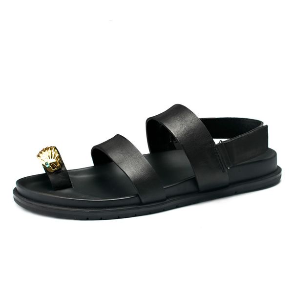 

mens roman sandals summer genuine leather cool slippers men fashion breathable beach shoes mens gladiator sandals summer, Black