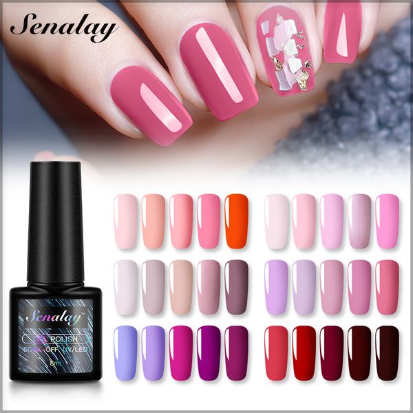 

senalay gel nail polish semi permanent uv lamp gel varnishes for nail art manicure set lacquer need base coat, Red;pink