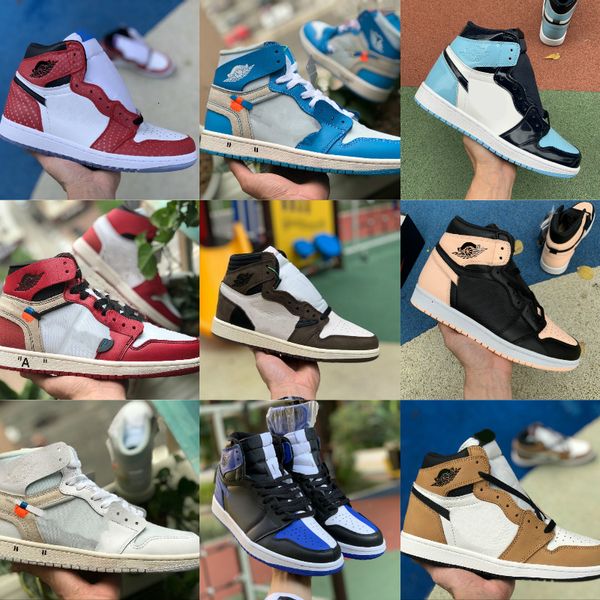 

2020 new high 1 og mid x travis scotts basketball shoes turbo green origin story gs banned nrg x union retroes 1s unc white blue shoes