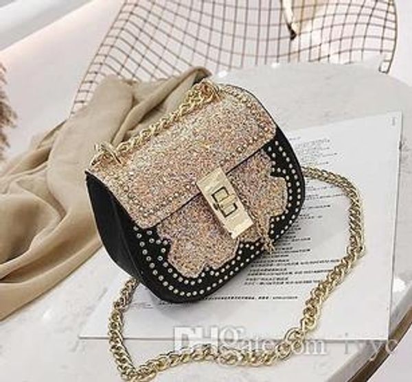 

new children's bags girls messenger bag fashion cute little girl bag mini sequins practical chain bag