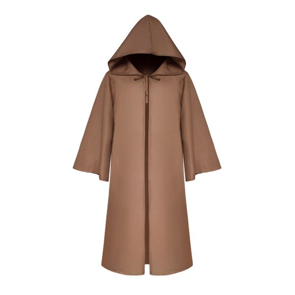 

women men's vintage half sleeve solid hooded bandage cloak cosplay outwear coat, Tan;black