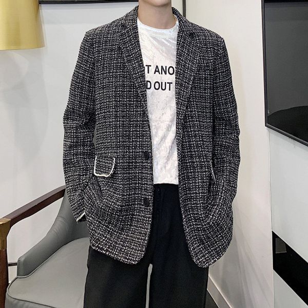 

casual plaid blazer coat stylish blazers men streetwear hip hop suit jacket outerwear men vintage fashion single breasted loose, White;black