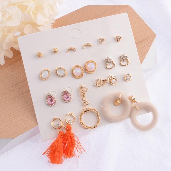 

12 piece moon jewely fringed plush earrings irregular natural imitation pearl drop earrings for women girl, Golden;silver
