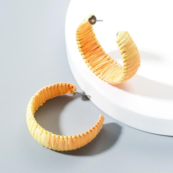 

2020 brand ethnic rainbow color rattan knitted hoop earring shape bohemian statement circle dangle earrings for lady, Golden;silver