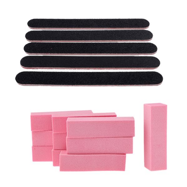 

10pcs nail files 4 way nails polishing buffing sponge manicure buffer block pink + 5pcs black emery board sanding tools