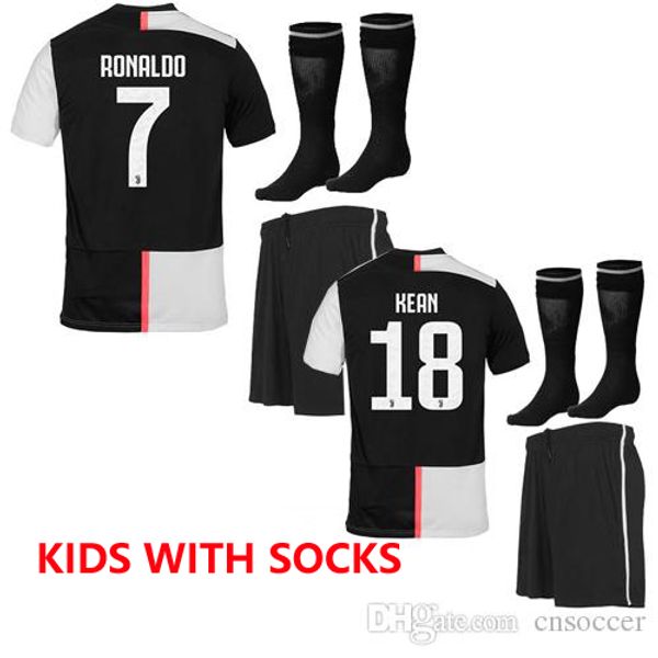 

19 20 Juven soccer Jersey kids Kit WITH socks 2019 2020 RONALDO RAMSEY DYBALA KEAN MANDZUKIC CHIELLINI boys football uniforms wholesale