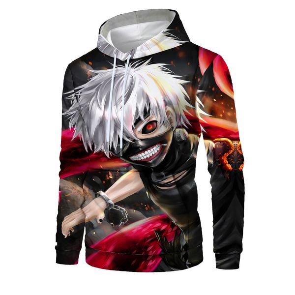 

mens designer leisure sports pullover hooded sweater long sleeve tokyo ghouls 3d digital printing, Black