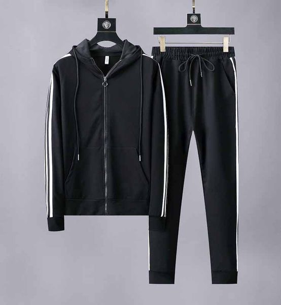 

mens конструктора tracksuit 2019 осень зима пальто + брюки мода новые мужчины марка активный кардиган с капюшоном 2pcs костюм размер -3xl о, Gray