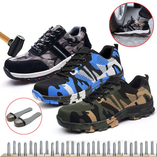 

puimentiua new work sneakers indestructible ryder shoes men and women steel toe air safety boots puncture-proof breathable shoes, Black