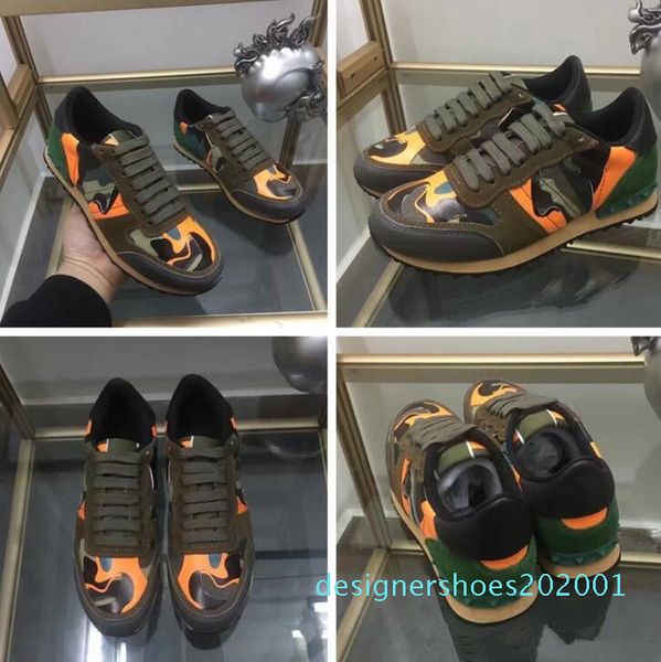 

new shoes[original box] fashion stud camouflage sneakers shoes footwear men women flats designer rockrunner trainers casual shoes d01, Black