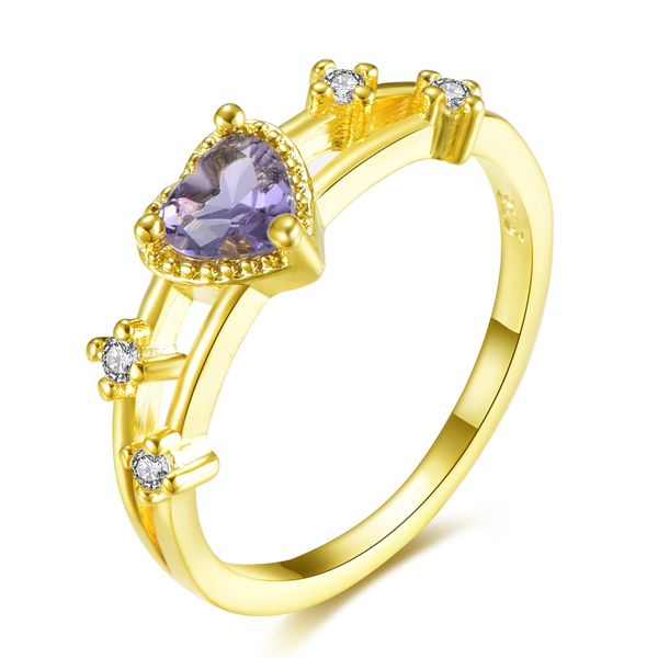 

r615 luxury rings silver jewelry female new style small heart rose gold rings for women purple crystal girls love