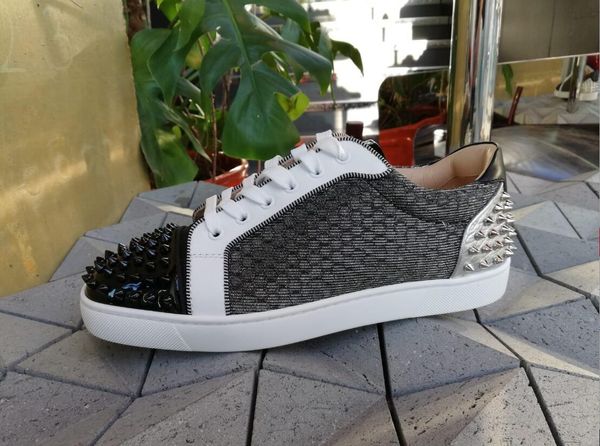 

2020 luxury designer spikes mesh leather red bottom men casual shoes mens womens fashion sneakers party wedding eu35-47, Black