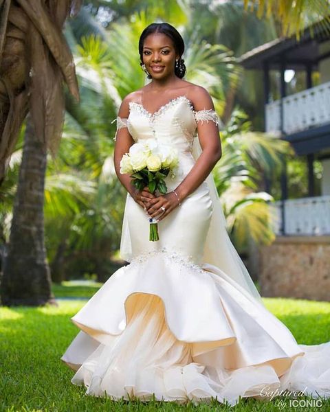 

mermaid white satin sweetheart plus size nigeria beach wedding dresses bridal gown south africa vestidos de novia beaded 2019