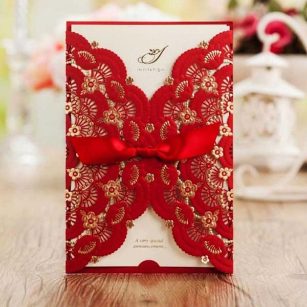 

50pcs wishmadelaser cut wedding invitations birthday card with bowknot convite casamento wedding supplies, customizable cw5113