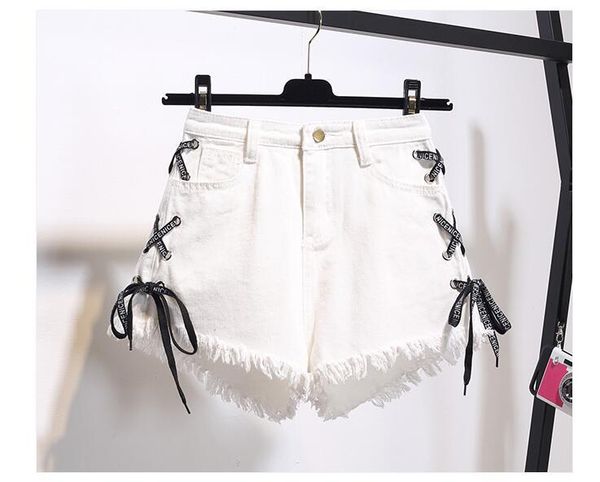 

summer denim shorts women plus size 5xl 6xl side bandage black/white shorts feminino high waist casual short jeans, White;black