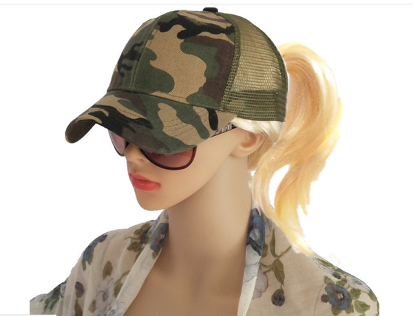 

new fashion women ponytail baseball cap messy bun ponycap snapback summer mesh camo casual sun hat camouflage peaked cap