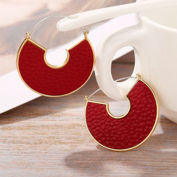 

geometric leather drop earrings for women vintage snake skin pattern dangle earring red green black female jewelry, Silver