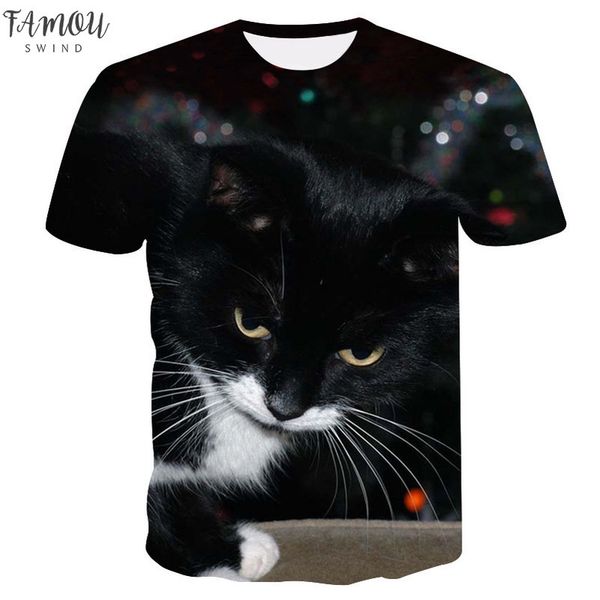 

new v neck blcak cat 3d t shirt women men interstellar space cat t shirts girls summer fashion lady tshirt, White