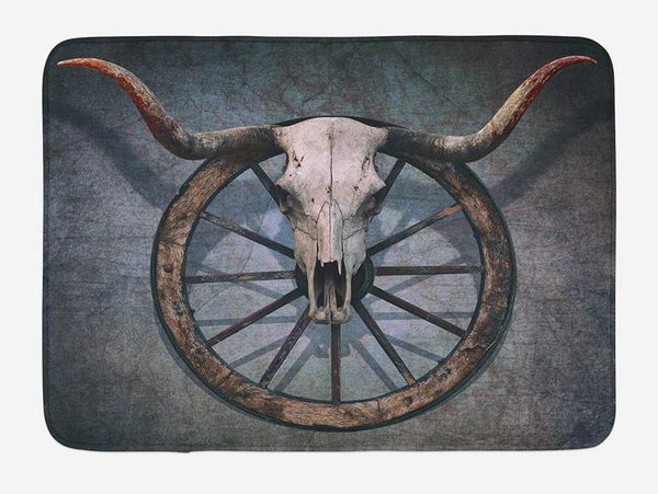 

barn wood wagon wheel doormat wild west themed design with bull skull on cart wheel scratched wall home decor floor mat rugs