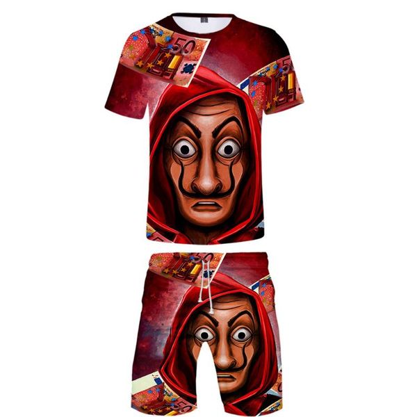 

salvador dali la casa de papel season 4 3d suit women two piece set shorts+ t-shirt harajuku money heist sets, Gray