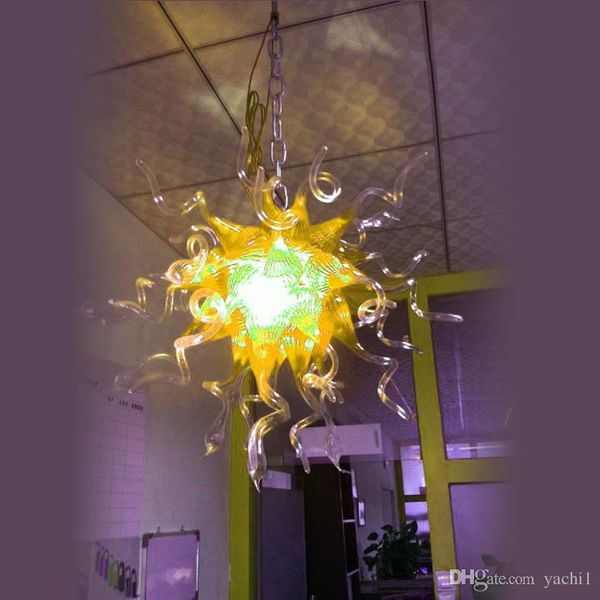 Fancy Led Light Yellow Blown Glass Decorative Crystal Pendant Light Led Lobby Livingroom Bedroom Ceiling Lights Murano Glass Chandelier Lights For