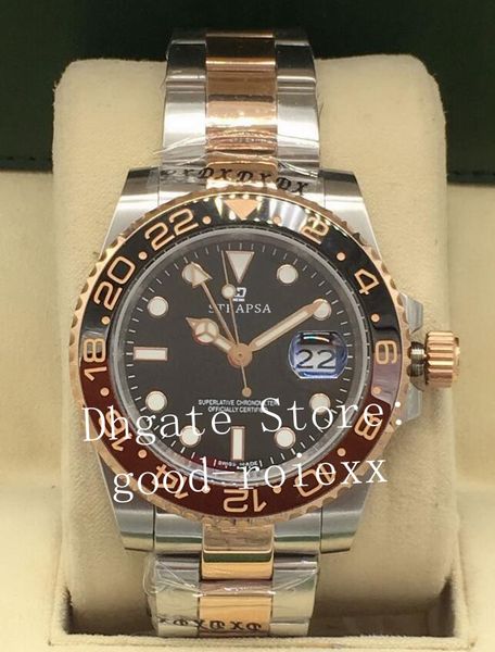 

mens black brown ceramic bezel 18k rose gold steel 126711 watch automatic 2813 men gmt ii sapphire 126711chnr dive master batman watches, Slivery;brown