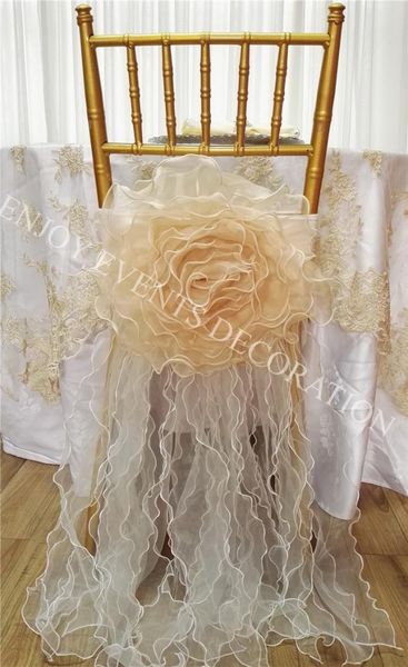 

yhc#193 organza handmade flower fancy chair dress-polyester wedding events banquet chiavari chair back cover