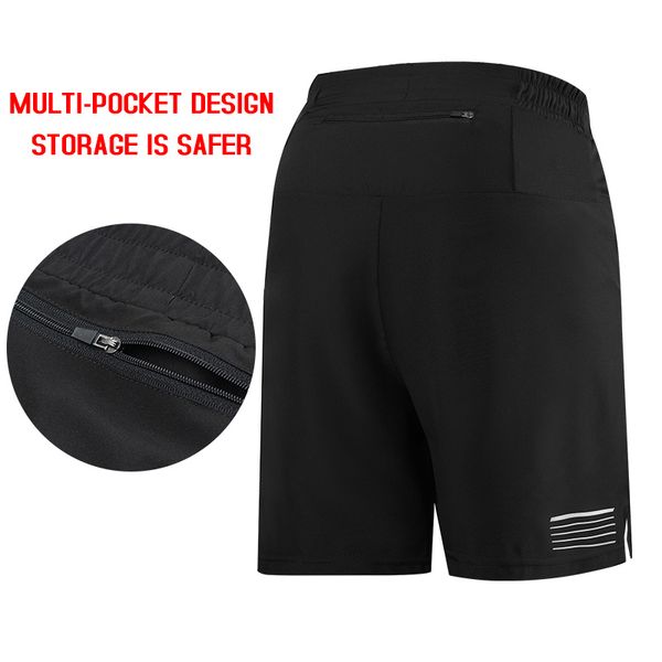 

fannai gym sport men shorts black reflective back side zipper pockets running shorts dry fit quick dry ropa deportiva hombre, Black;blue