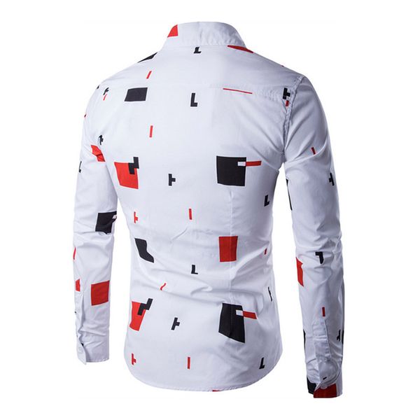 

newly men's shirt lapel long sleeve printing casual front button slim for business party vk-ing, White;black