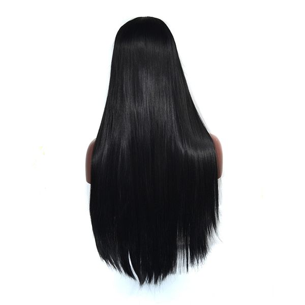 

long straight synthetic lace front wig heat resistant synthetic fiber lace wigs for women silky straight black color synthetic lace wig