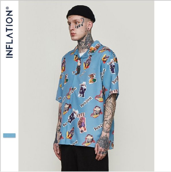 

2020 spring and summer new tide brand retro spoof character digital printing loose men's shirt, White;black
