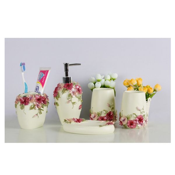 

страна стиль смола 5шт аксессуары для ванной комнаты набор мыла / держатель для зубных щеток / массажер / мыльница (зеленый) раковины для ва