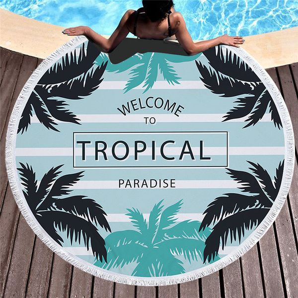 

xc ushio 2019 new arrival fashion leaf 450g round beach towel with tassels microfiber 150cm picnic yoga blanket beach cover up