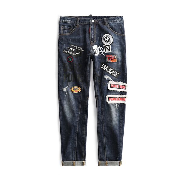 

men's 2019 luxury designer jeans rock and roll revival high-end square jeans skinny motorcycle brand levi men's jeans, Blue