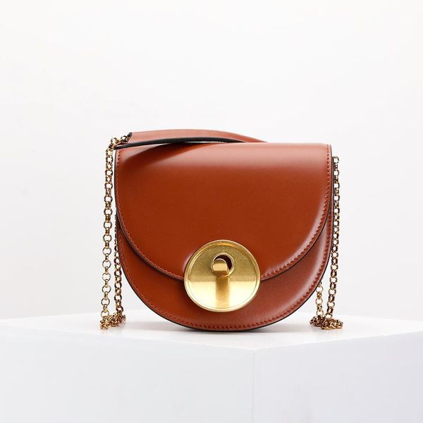 

belle2019 saddle chain golden great circle buckle semi-circle package genuine leather single shoulder satchel woman