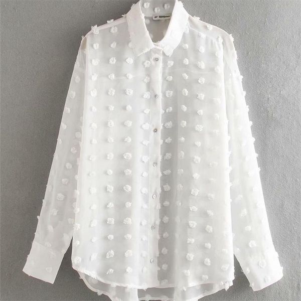

fall 2020 women's wear new chiffon v-collar long sleeve loose translucent blouse embroidered shirt 07796591800, White