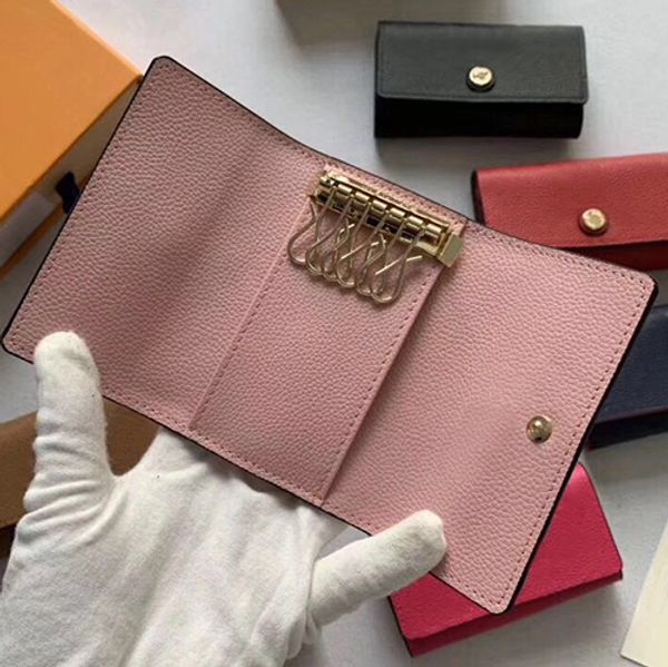 

new whole key purse lady multicolor leather key holder short six key wallet for women classic zipper pocket chain305y, Red;blue