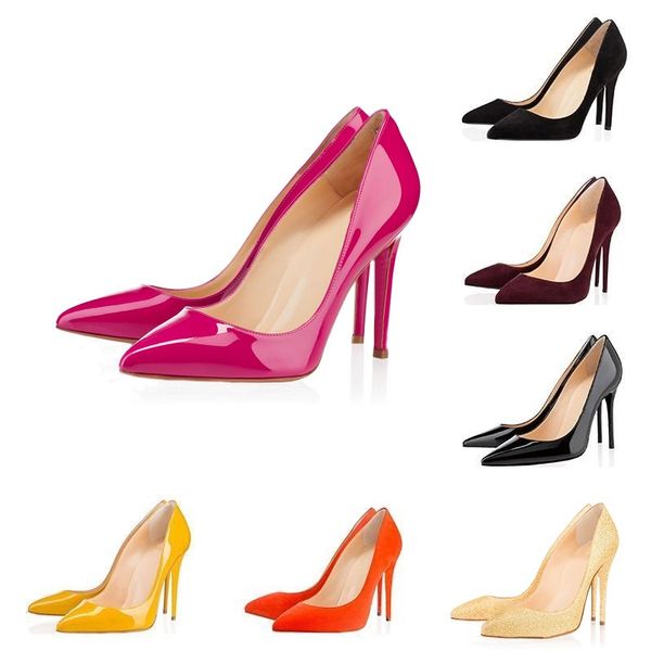 

with box) so kate styles 12cm high heels shoes red bottom nude color genuine leather point toe women pumps rubber wedding shoes, Black