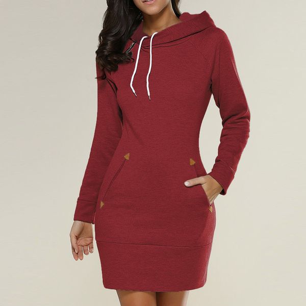 

women hoodies dress sweatshirt solid hooded long sleeve pullovers drawstring plus size 5xl fashion female autumn pocket clothes, Black