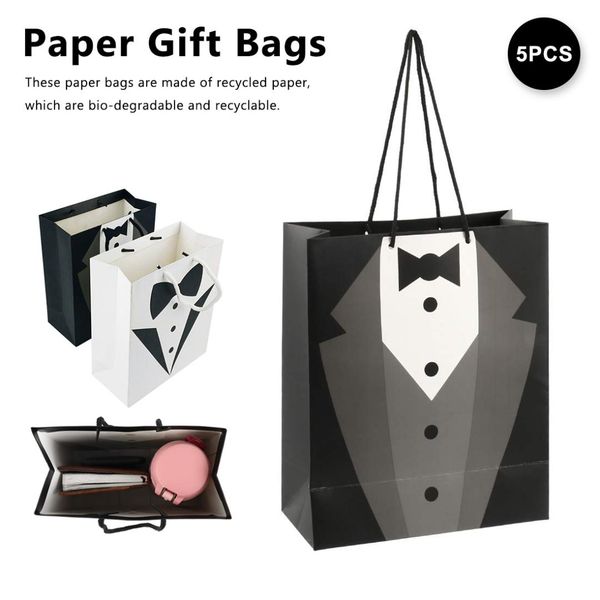 

5pcs wedding gift bag large bride tuxedo wedding party paper gift favor carry bags with handle candy bag