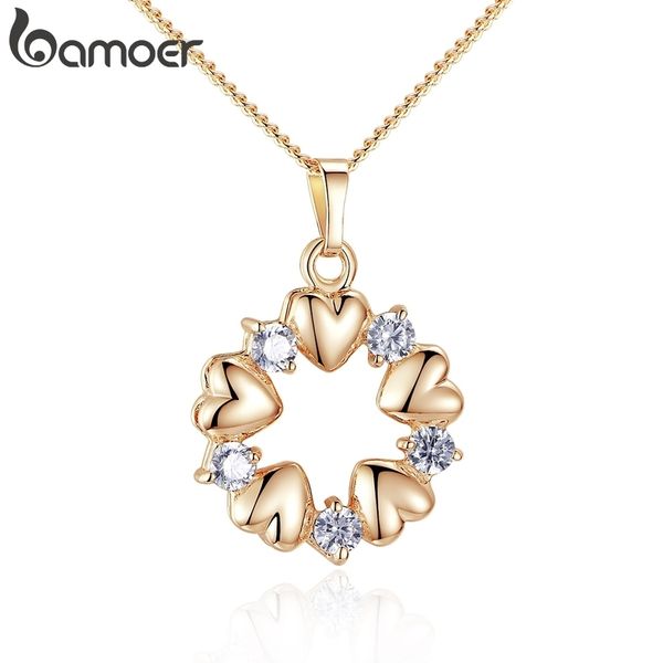 

bamoer luxury gold color heart necklaces & pendants with aaa zircon for women anniversary jewelry jin018, Silver