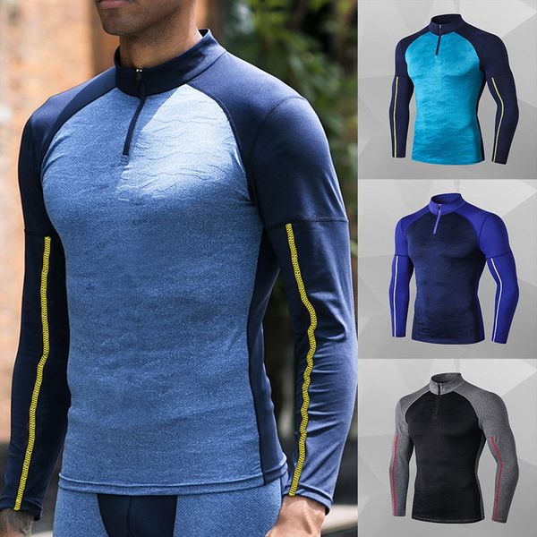 

men's running training jackets winter long-sleeved pro tight high elastic sportswear camouflage quick- fitness clothing xxl, Black;blue