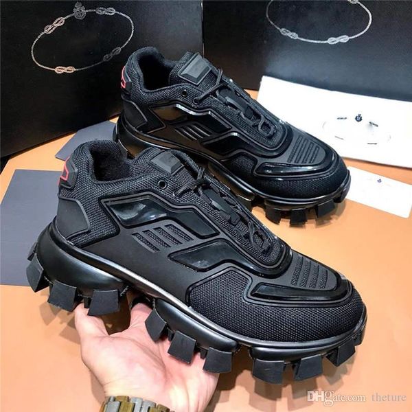 

mens 19 designer shoes cloudbust thunder knit sneakers black leather rubber sole platform sneaker casual shoes 19ss prada