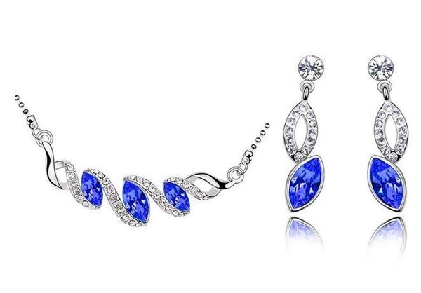 

whole price 18k white gold plated austrian crystal necklace earrings wedding jewelry set made with swarovski elements bridal accessories set, Silver