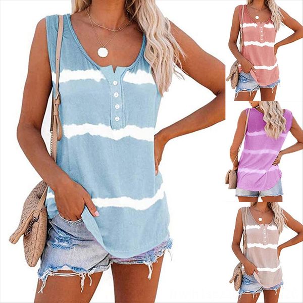 

2020 women's selling tie-dyed printed button t-shirt women 2020 women's mat selling tie-dyed printed mat vest button vest t-shirt, White